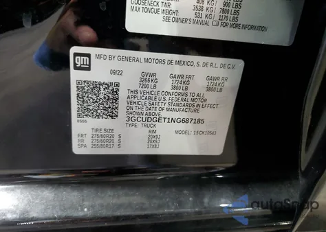 2022 Chevrolet Silverado K1500 Ltz z USA, uszkodzony, nr VIN 3GCUDGET1NG687185